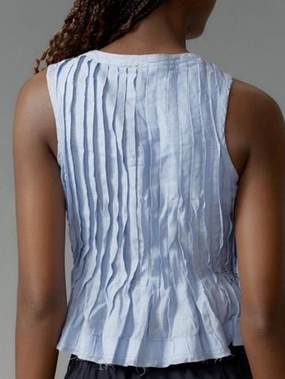 Anthropologie Lottie Sleeveless Pleated Light Blue Linen Tank - Picture 2 of 5